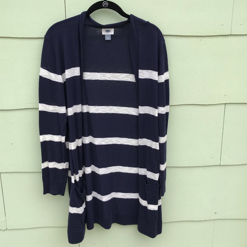 Summer weight blue+ white stripe Old Navy cardigan